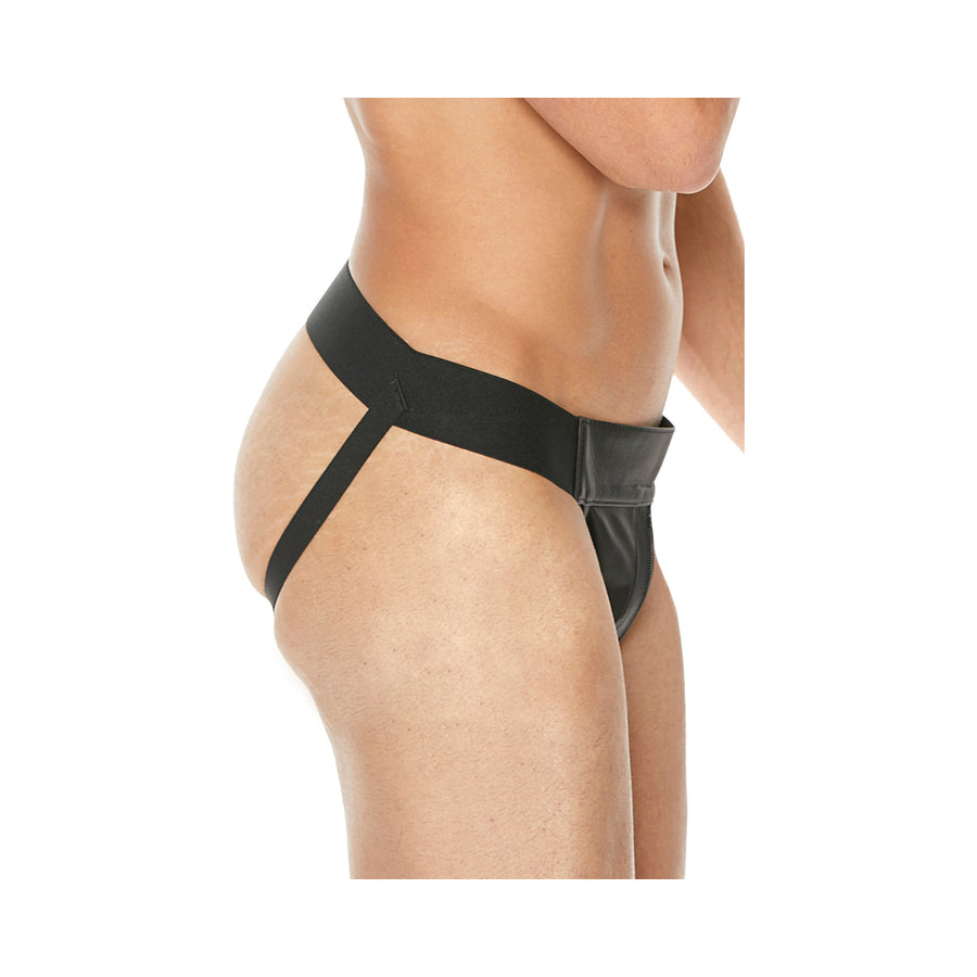 Premium Leather Plain Front Zip Jock L/xl Black