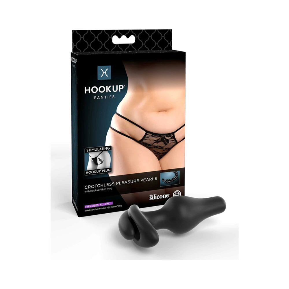 Hookup Crotchless Pleasure Pearls Black Fits Size Xl-Xxl