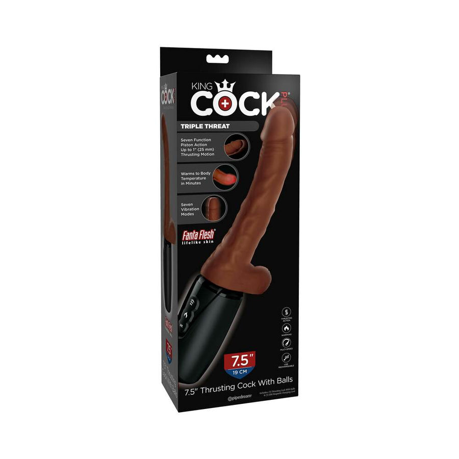 King Cock Plus 7.5 In. Thrusting Cock With Balls Brown