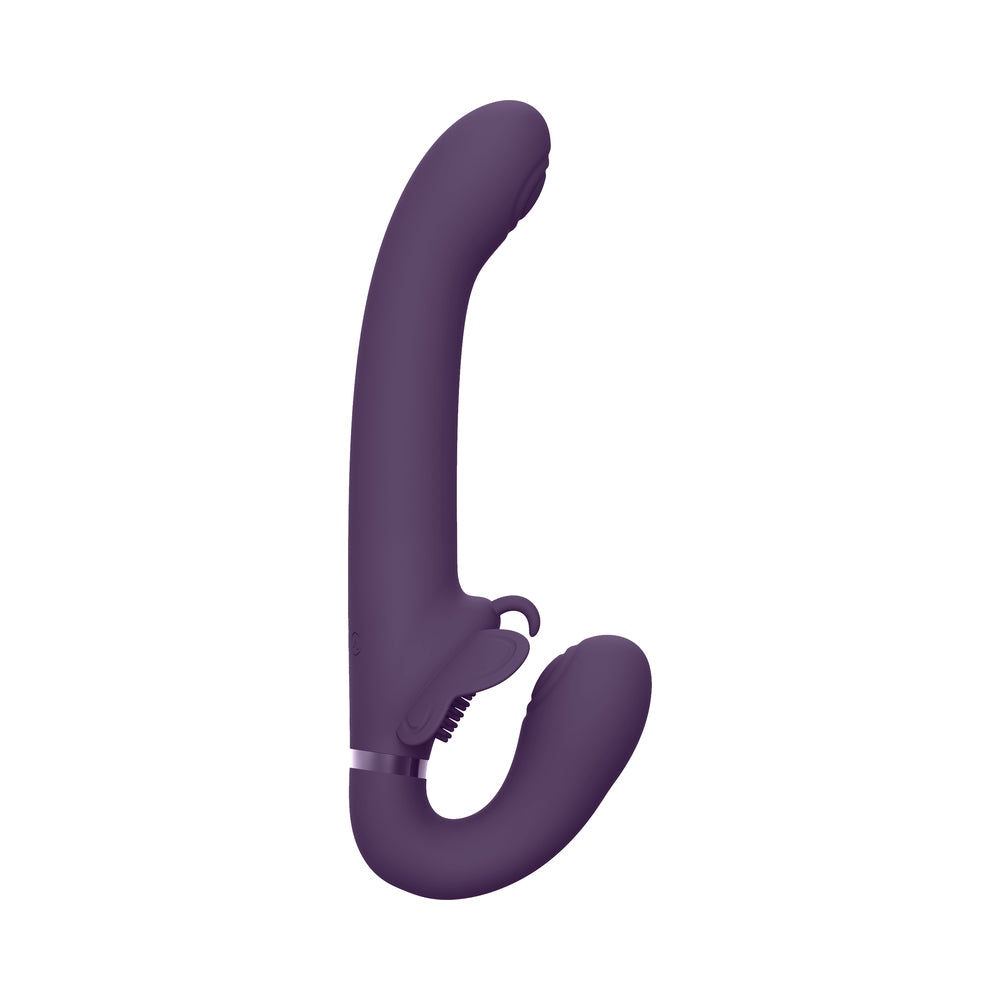 Vive - Satu Rechargeable Pulse-Wave Triple-Motor Silicone Strapless Strap-On - Purple