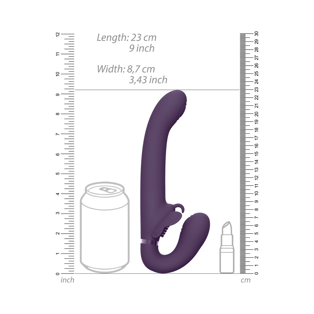 Vive - Satu Rechargeable Pulse-Wave Triple-Motor Silicone Strapless Strap-On - Purple