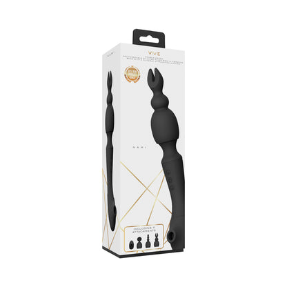 Vive - Nami Rechargeable Pulse-wave Double-ended Silicone Wand With Interchangeable Sleeves - Black