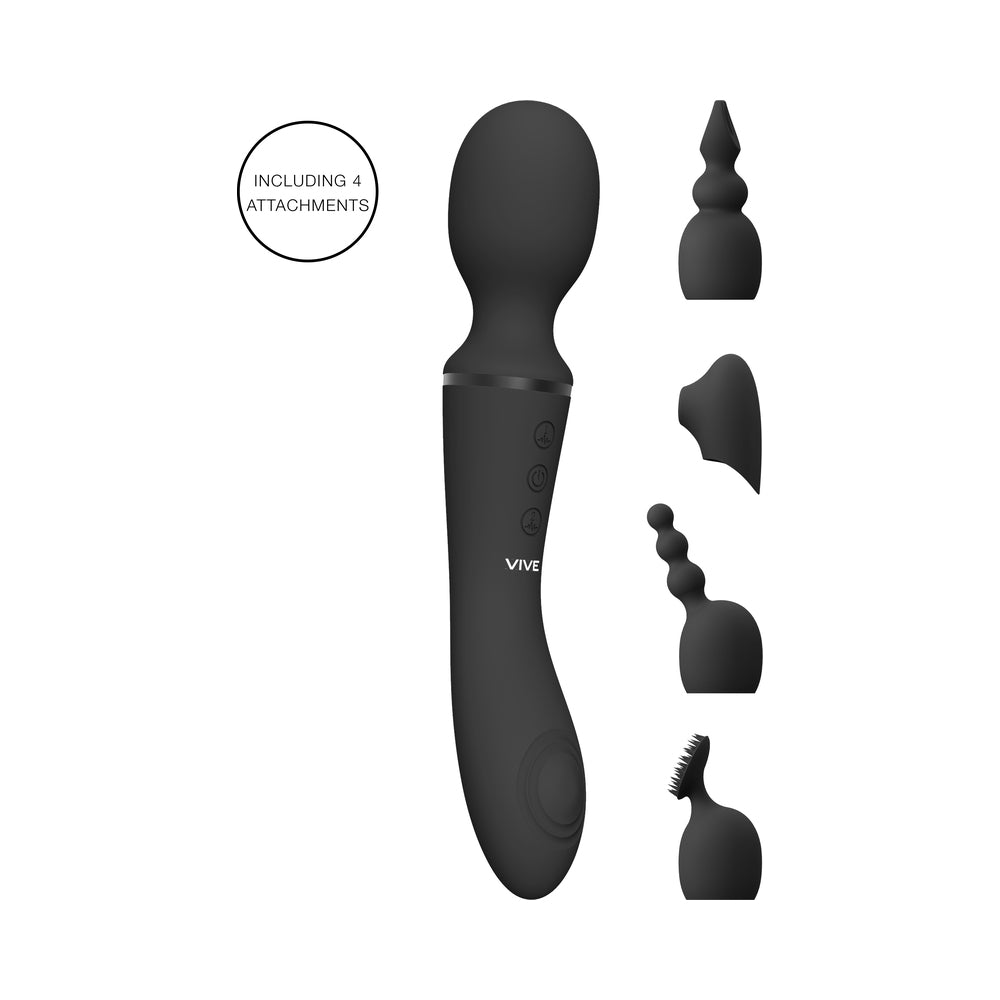 Vive - Nami Rechargeable Pulse-wave Double-ended Silicone Wand With Interchangeable Sleeves - Black