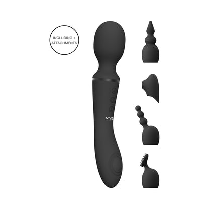 Vive - Nami Rechargeable Pulse-wave Double-ended Silicone Wand With Interchangeable Sleeves - Black