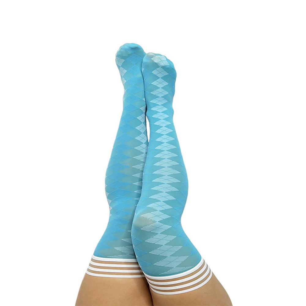Kixies On Point Collection Par 4 Blue Argyle Thigh-high Stockings Size D