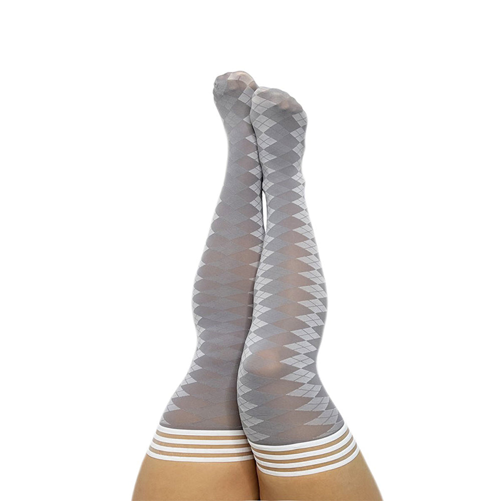 Kixies On Point Collection Par 4 Grey Argyle Thigh-high Stockings Size D