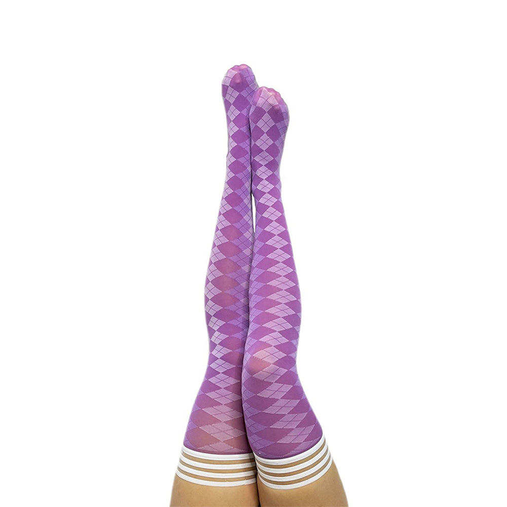 Kixies On Point Collection Par 4 Purple Argyle Thigh-high Stockings Size B