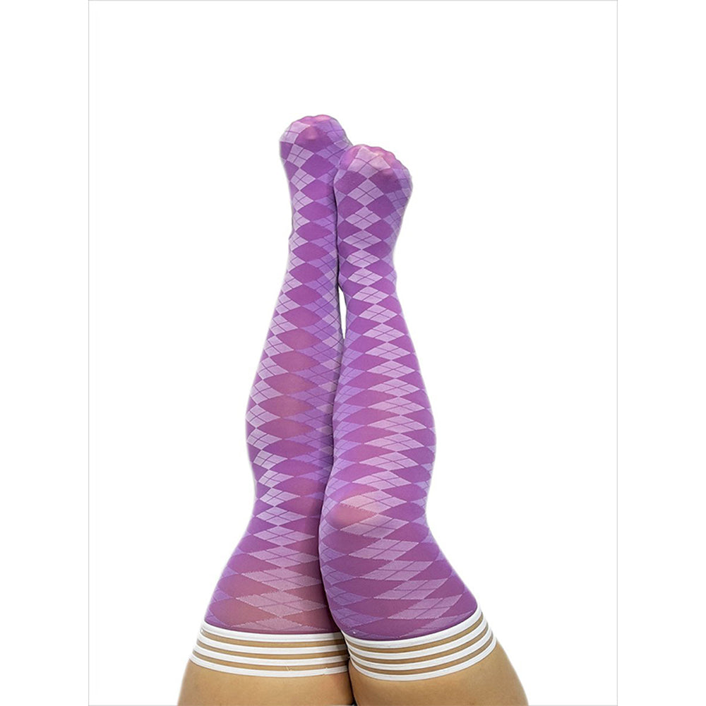 Kixies On Point Collection Par 4 Purple Argyle Thigh-high Stockings Size C