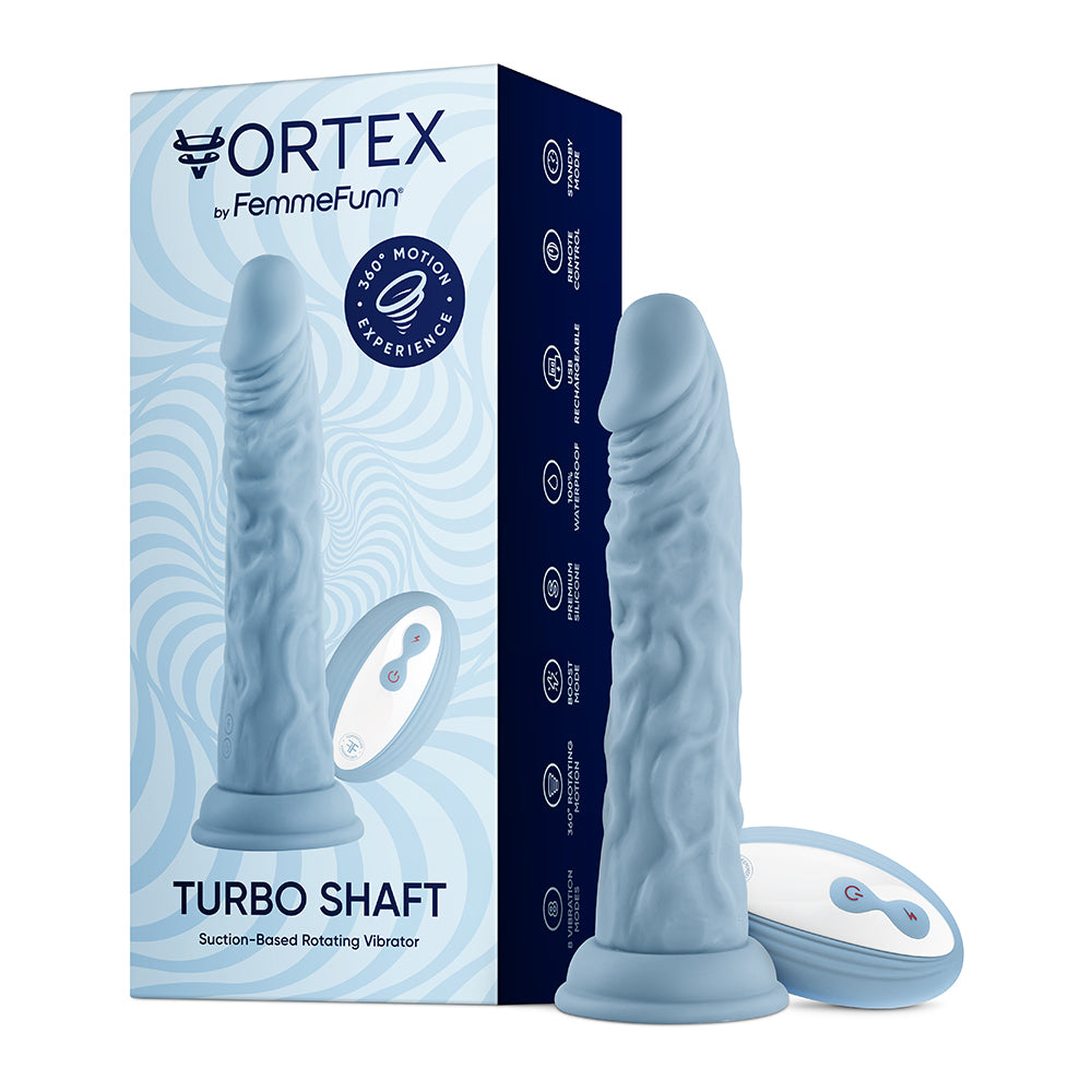 Femmefunn Vortex Turbo Shaft 2.0 Rotating And Vibrating Dildo Light Blue