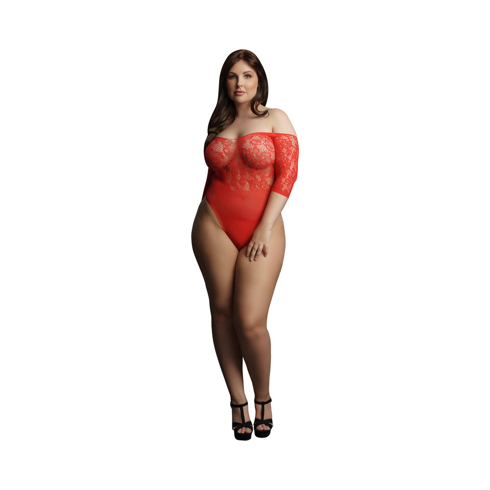 Shots Le Desir Presents Rhinestone Off-Shoulder Bodysuit Red O/S