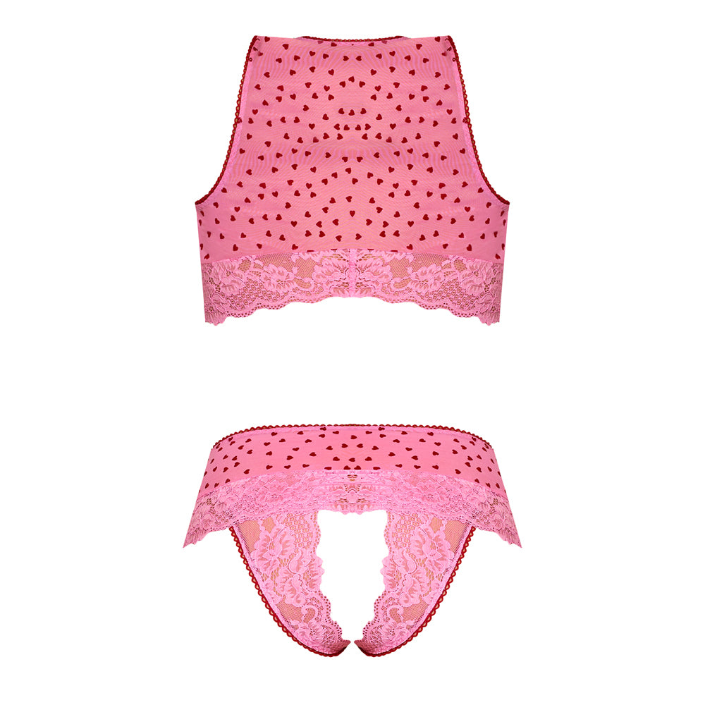 Magic Silk Tickled Pink Open-Cup High-Neck Bra &amp; Split-Crotch Skirt Panty