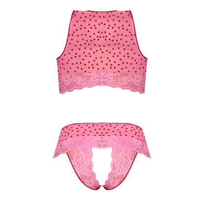 Magic Silk Tickled Pink Open-Cup High-Neck Bra &amp; Split-Crotch Skirt Panty