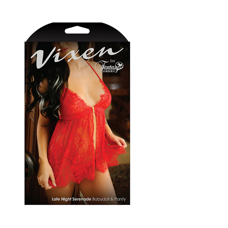 Fantasy Lingerie Vixen Late Night Serenade Front Clasp Lace Babydoll &amp; Crotchless G-String Panty