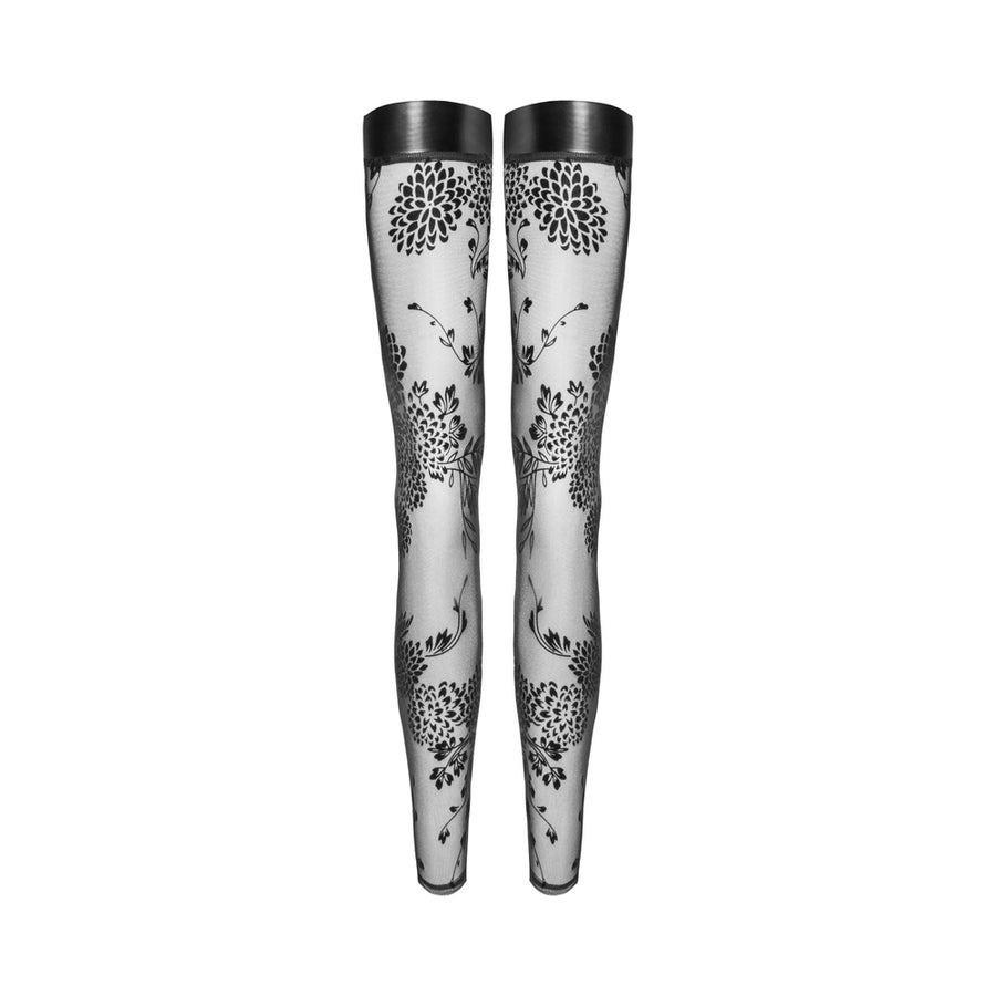 Noir Handmade Tulle Stockings With Patterned Flock Embroidery