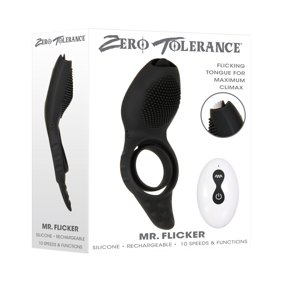 Zt Mr. Flicker Vibrating Silicone Cock Ring Black