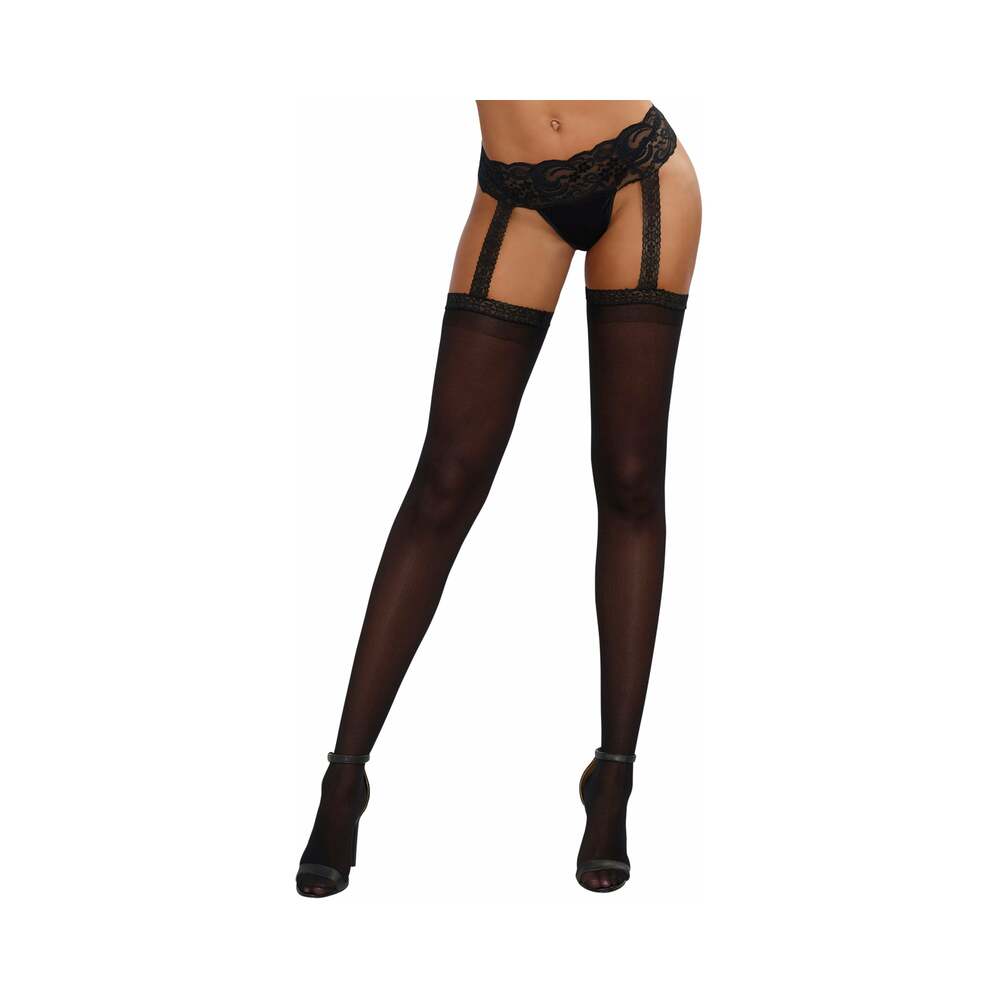 Dreamgirl Stretch Lace Suspender Garter Belt Pantyhose with Attached Sheer Thigh-High Stockings