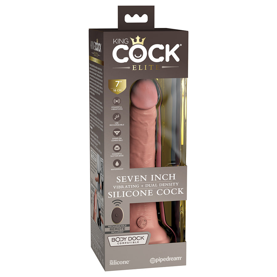 King Cock Elite Vibrating Silicone Dual-density Cock With Remote 7 In. Light