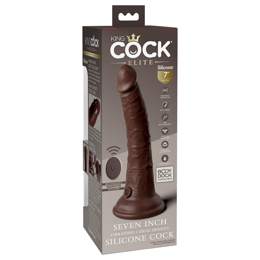 King Cock Elite Vibrating Silicone Dual-density Cock With Remote 7 In. Brown