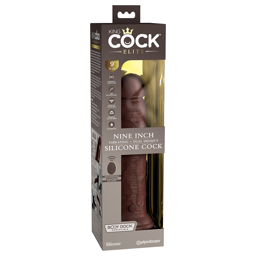 King Cock Elite Vibrating Silicone Dual-density Cock With Remote 9 In. Brown