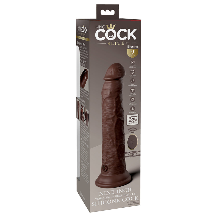 King Cock Elite Vibrating Silicone Dual-density Cock With Remote 9 In. Brown