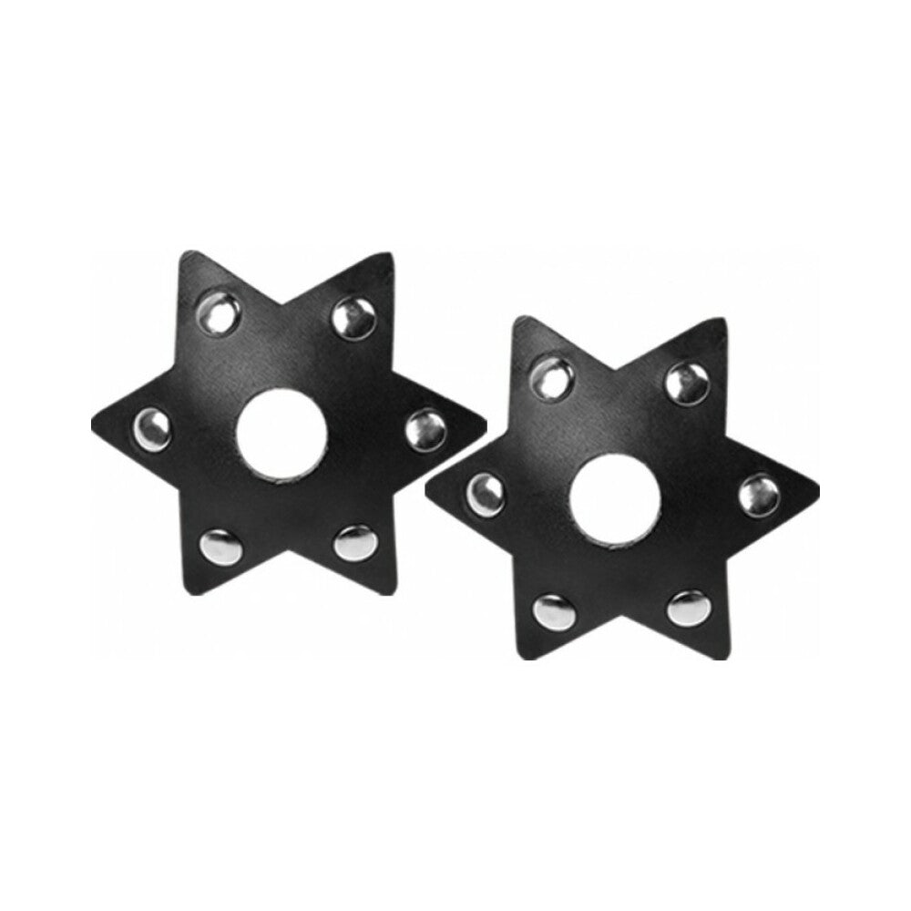 Nipplicious Starstruck Star-Shaped Leather Pasties With Studs &amp; Nipple Hole Black