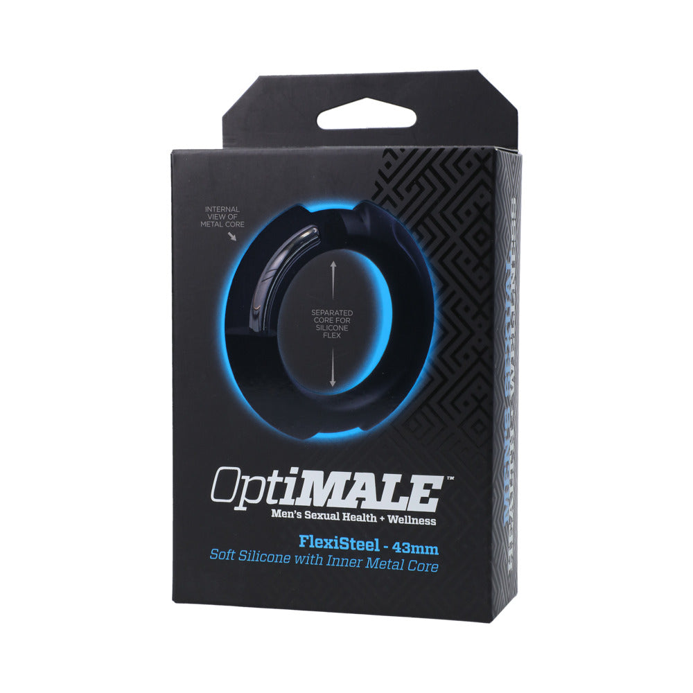 Optimale Flexisteel Silicone, Metal Core Cock Ring 43 Mm Black