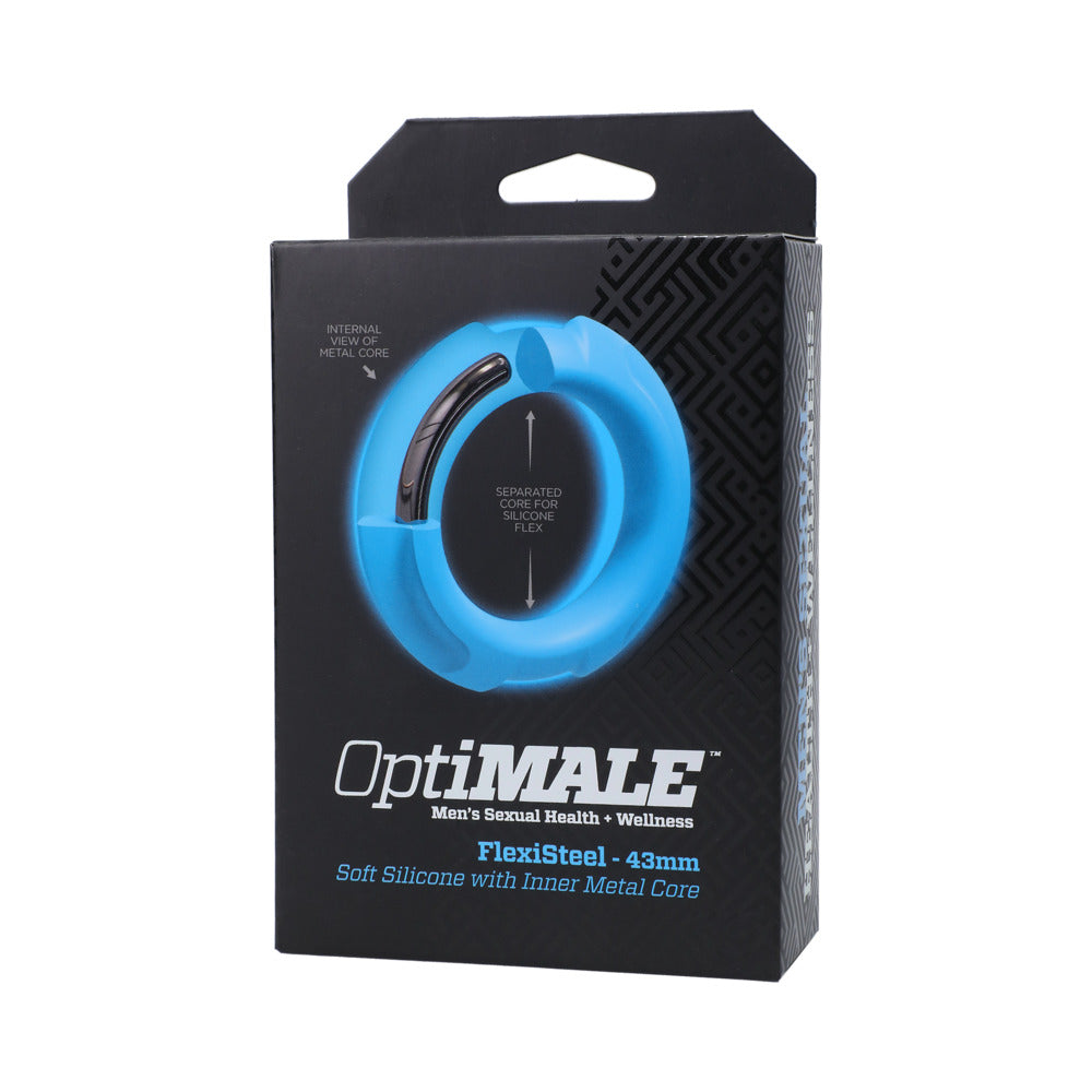 Optimale Flexisteel Silicone, Metal Core Cock Ring 43 Mm Blue