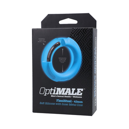 Optimale Flexisteel Silicone, Metal Core Cock Ring 43 Mm Blue