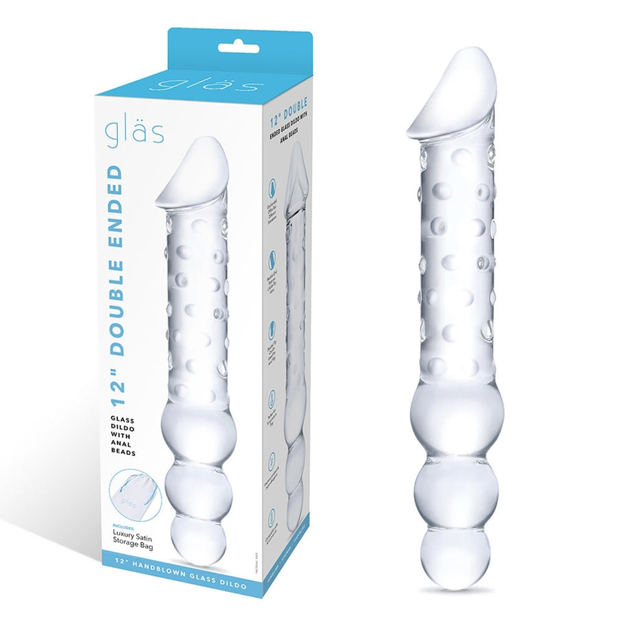 Glas Double-ended Glass Dildo With Anal Beads 12 In.