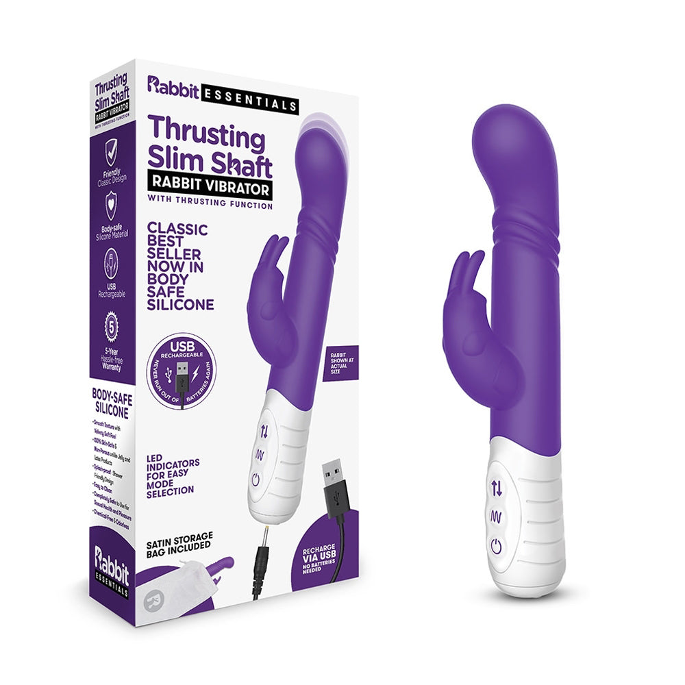 Rabbit Essentials Thrusting Slim Shaft Rabbit Vibrator Purple