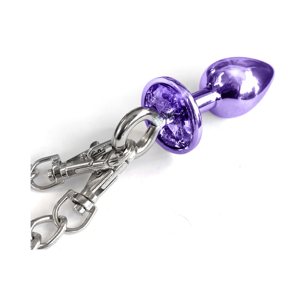Nixie Metal Butt Plug &amp; Furry Handcuff Set Medium Purple Metallic