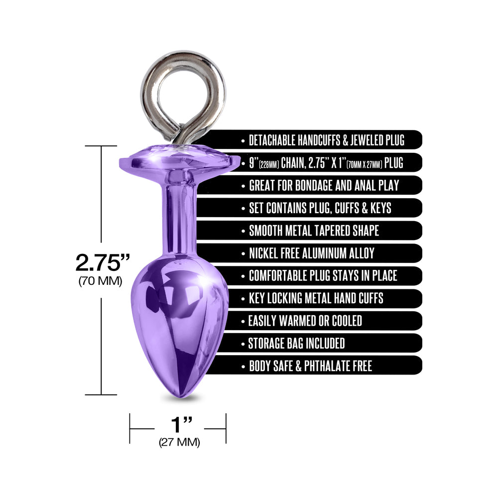 Nixie Metal Butt Plug &amp; Furry Handcuff Set Medium Purple Metallic