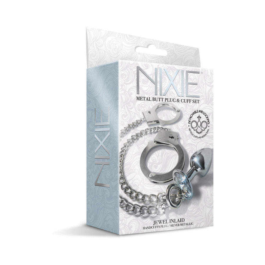 Nixie Metal Butt Plug &amp; Handcuffs Set Silver