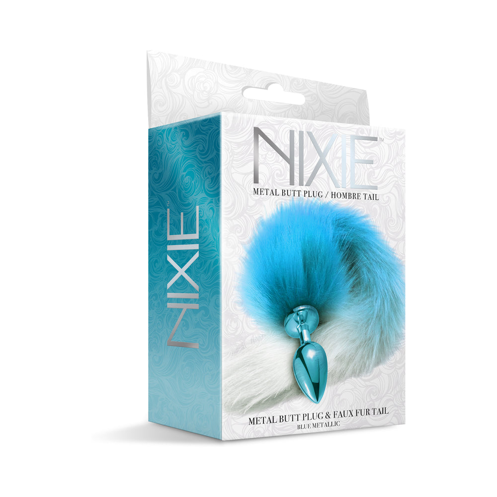Nixie Metal Butt Plug With Ombre Tail Blue Metallic