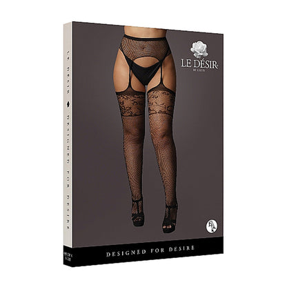 Shots Le Desir Garterbelt Stockings With Lace Top Black Queen Size