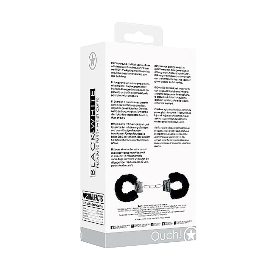 Ouch! Black &amp; White Beginner Pleasure Furry Wrist Cuffs With Quick-release Button