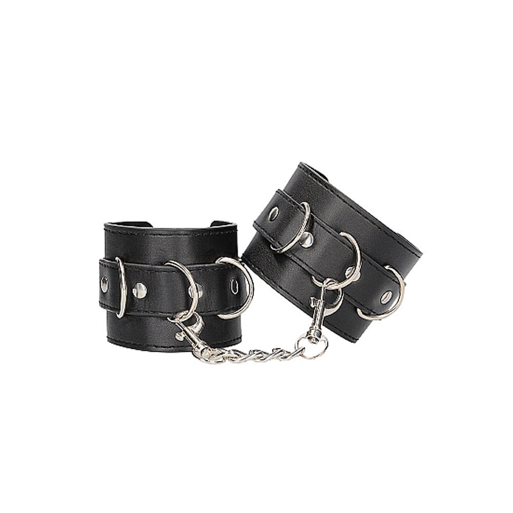 Ouch! Black &amp; White Bonded Leather Wrist Or Ankle Cuffs With Adjustable Straps