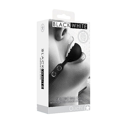Ouch! Black &amp; White Silicone Ball Gag With Adjustable Bonded Leather Straps Black