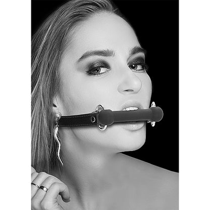 Ouch! Black &amp; White Silicone Bit Gag With Adjustable Bonded Leather Straps Black