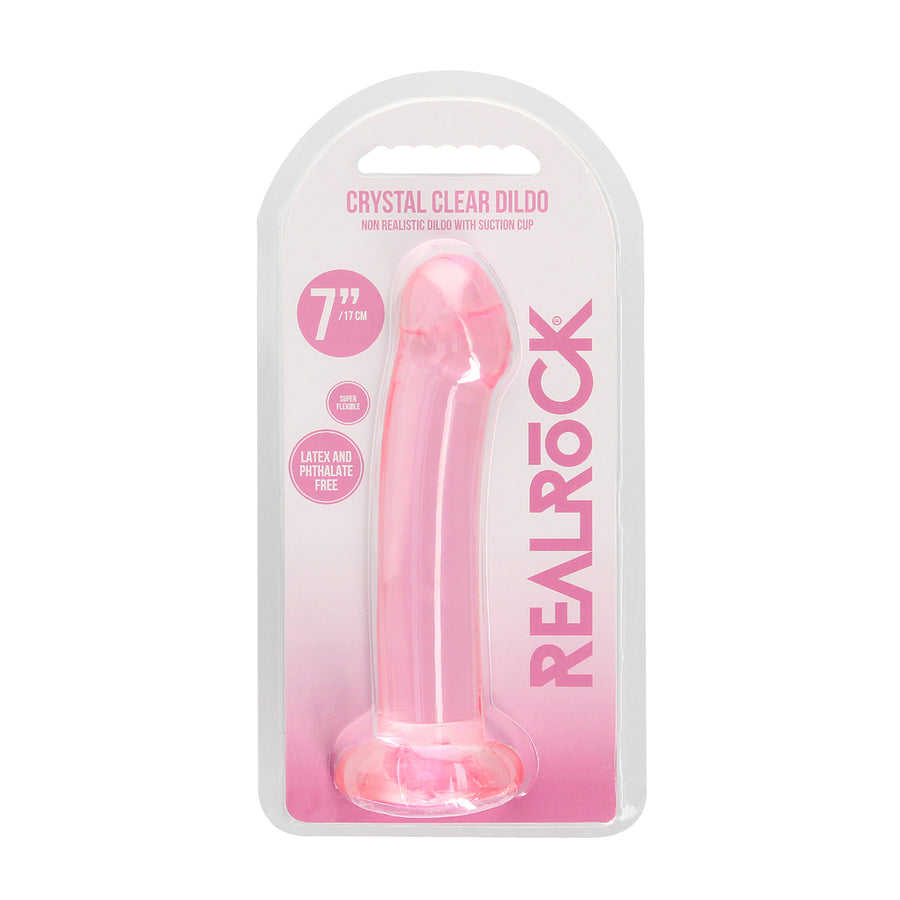 Realrock Crystal Clear Non-realistic Dildo With Suction Cup 6.7 In. Pink
