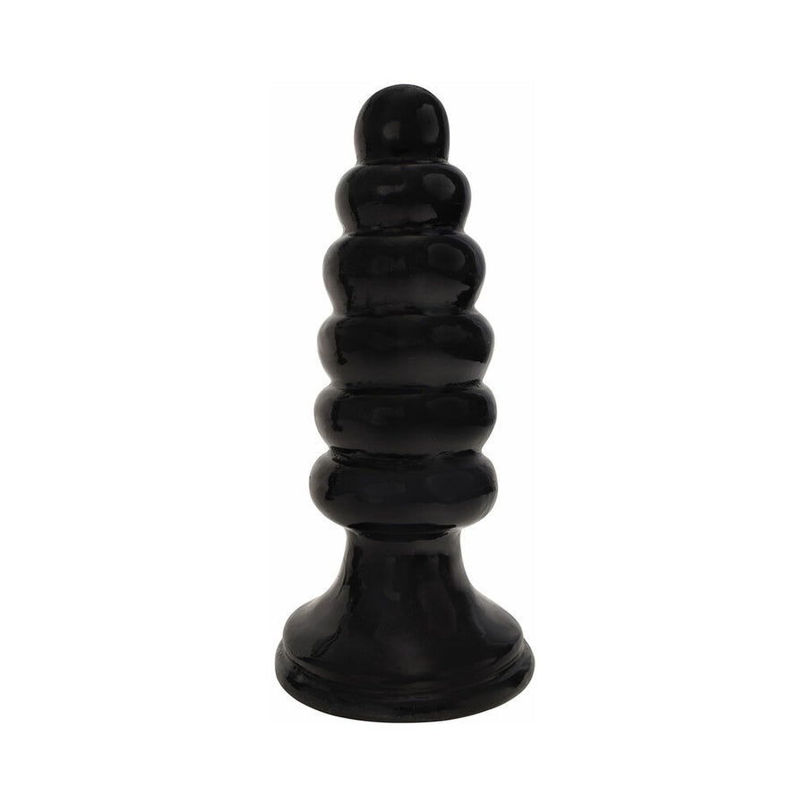 Rooster Vibrating Bubble Butt Ribbed Plug Black