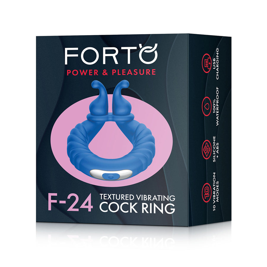 Forto F-24: Silicone Textured Vibrating Cock Ring Black