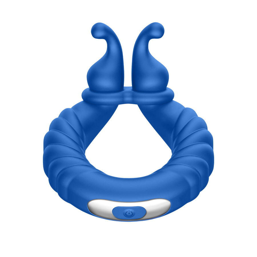 Forto F-24: Silicone Textured Vibrating Cock Ring Blue