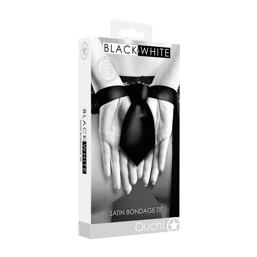 Ouch! Black &amp; White Satin Bondage Tie Black