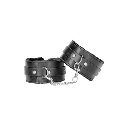 Ouch! Black &amp; White Plush Bonded Leather Ankle Cuffs With Adjustable Straps Black