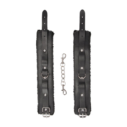 Ouch! Black &amp; White Plush Bonded Leather Ankle Cuffs With Adjustable Straps Black
