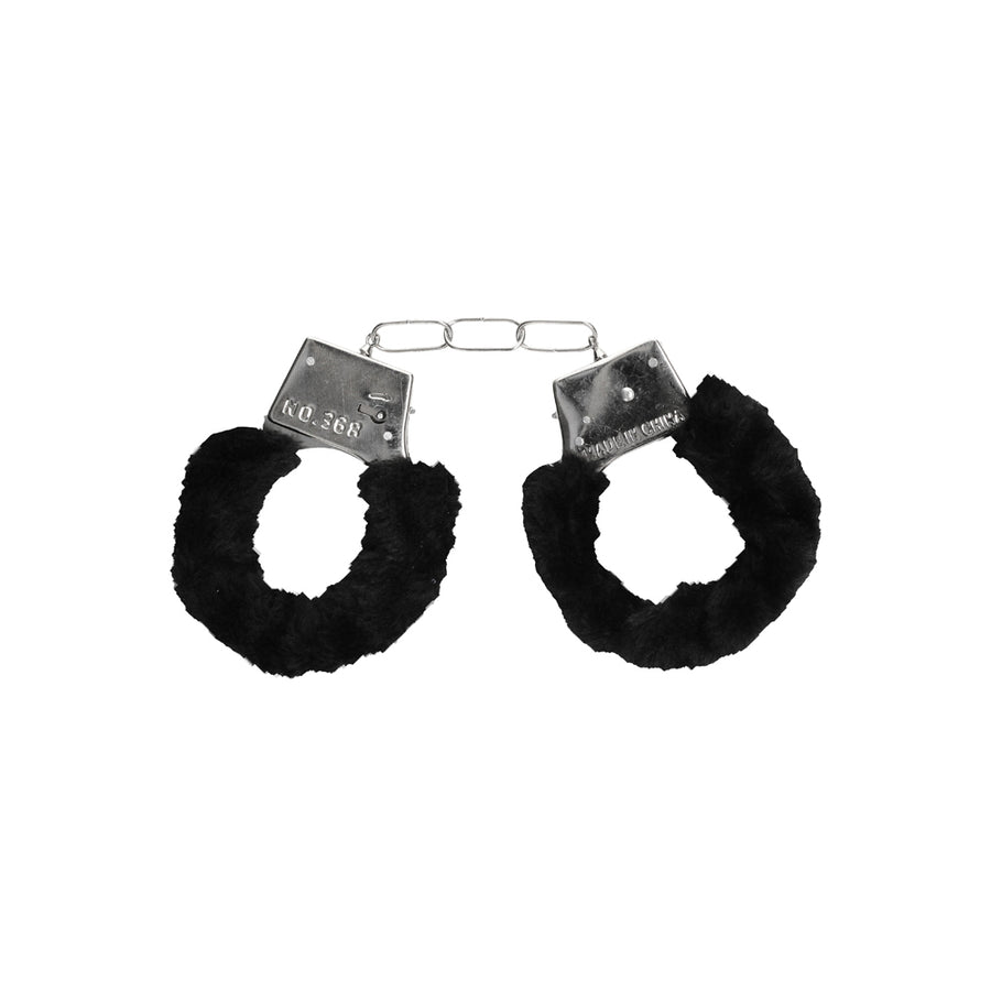 Ouch! Black &amp; White Pleasure Furry Handcuffs With Quick-release Button
