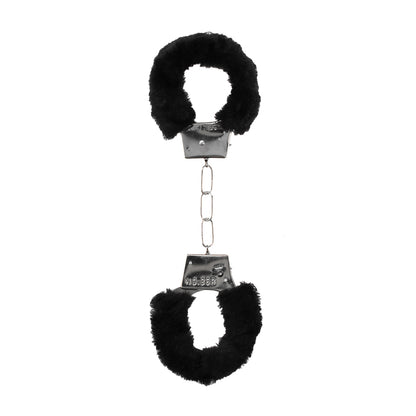 Ouch! Black &amp; White Pleasure Furry Handcuffs With Quick-Release Button