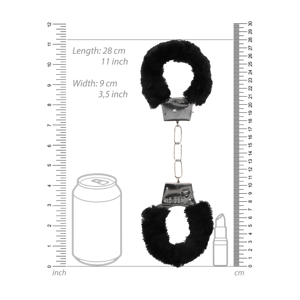 Ouch! Black &amp; White Pleasure Furry Handcuffs With Quick-Release Button