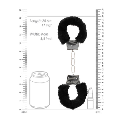 Ouch! Black &amp; White Pleasure Furry Handcuffs With Quick-Release Button